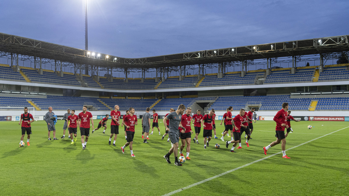 Az azeri csapat elleni június 8-i Európa-bajnoki selejtezőmérkőzésre készülő magyar labdarúgó-válogatott edzése a találkozónak otthont adó bakui stadionban 2019. június 7-én.