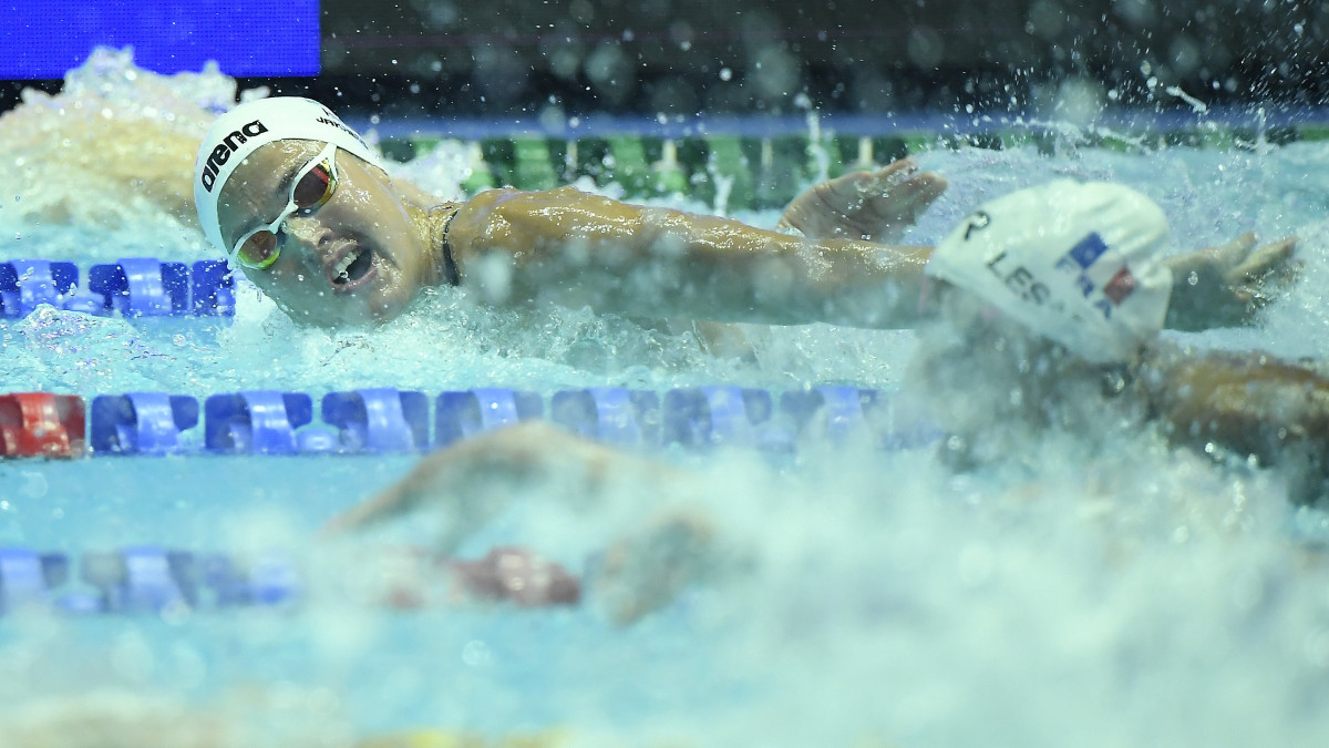 Hosszú Katinka a 200 méter vegyesúszás előfutamában a 18. vizes világbajnokságon a dél-koreai Kvangdzsuban 2019. július 21-én. A szám olimpiai bajnoka és világcsúcstartója 2:07.02-es idővel ért célba.