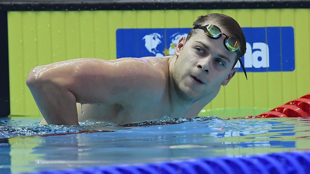 Kenderesi Tamás a férfi 200 méteres pillangóúszás szétúszása után a 18. vizes világbajnokságon a dél-koreai Kvangdzsuban 2019. július 24-én.