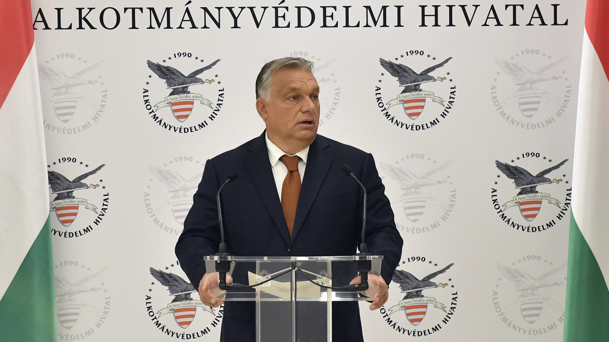 Orbán Viktor miniszterelnök beszédet mond az Alkotmányvédelmi Hivatal új székházának átadásán Budapesten 2019. szeptember 19-én.