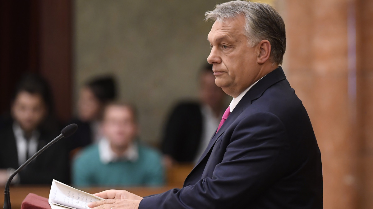 Orbán Viktor miniszterelnök napirend előtt szólal fel az Országgyűlés plenáris ülésén 2019. október 21-én.