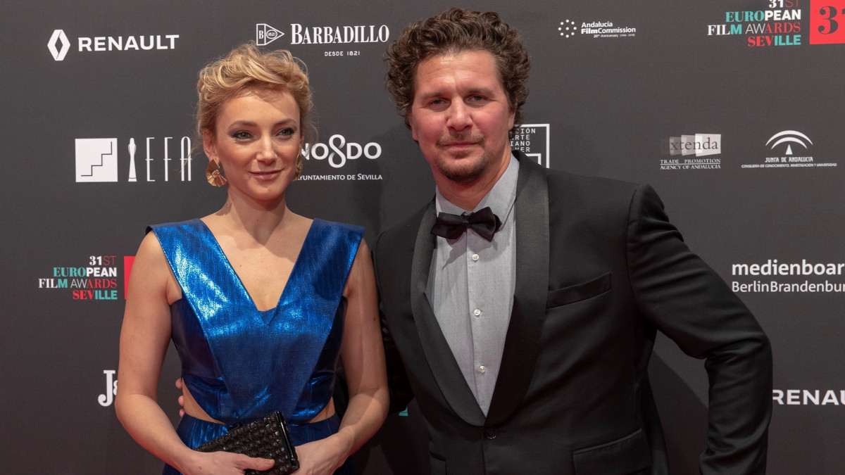 Borbély Alexandra színésznő és párja, Nagy Ervin színész az Európai Filmdíjak átadási ünnepségén a sevillai Maestranza Színházban 2018. december 15-én.