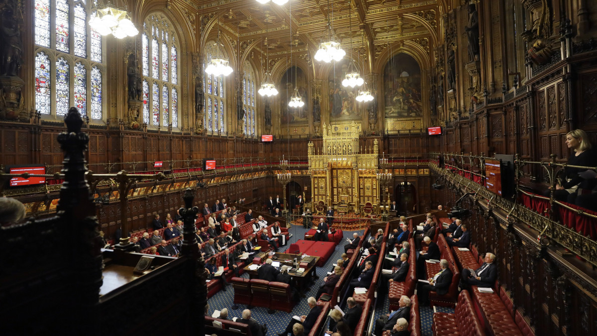 A Brexit-megállapodás ratifikációjához szükséges vita idején készült kép a brit parlament felsőházi ülésterméről Londonban 2020. január 21-én.