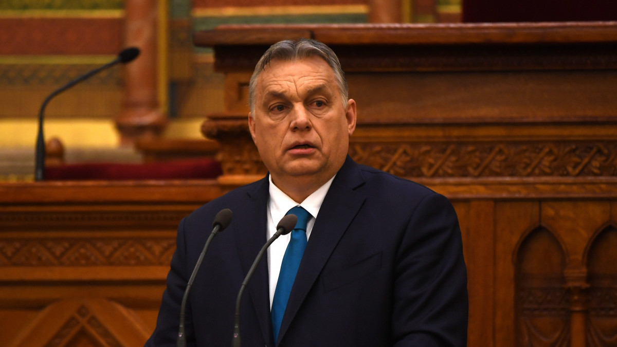 Orbán Viktor miniszterelnök beszédet mond a fennállásának 100. évfordulóját ünneplő magyar rendőrség ünnepi állománygyűlésén az Országházban 2020. március 6-án.