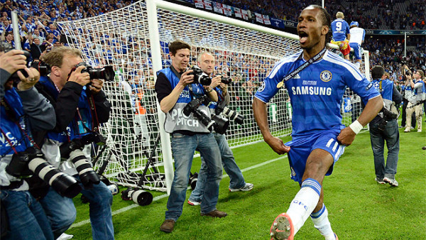 Didier Drogba of Chelsea celebrates winning the Champions League final soccer match against Bayern Munich at the Allianz Arena in Munich, May 19, 2012. REUTERS/Dylan Martinez (GERMANY  - Tags: SPORT SOCCER)