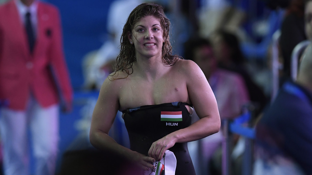 Szilágyi Liliána a női 200 méteres pillangóúszás elődöntője után a 18. vizes világbajnokságon a dél-koreai Kvangdzsuban 2019. július 24-én. A versenyző bejutott a döntőbe.