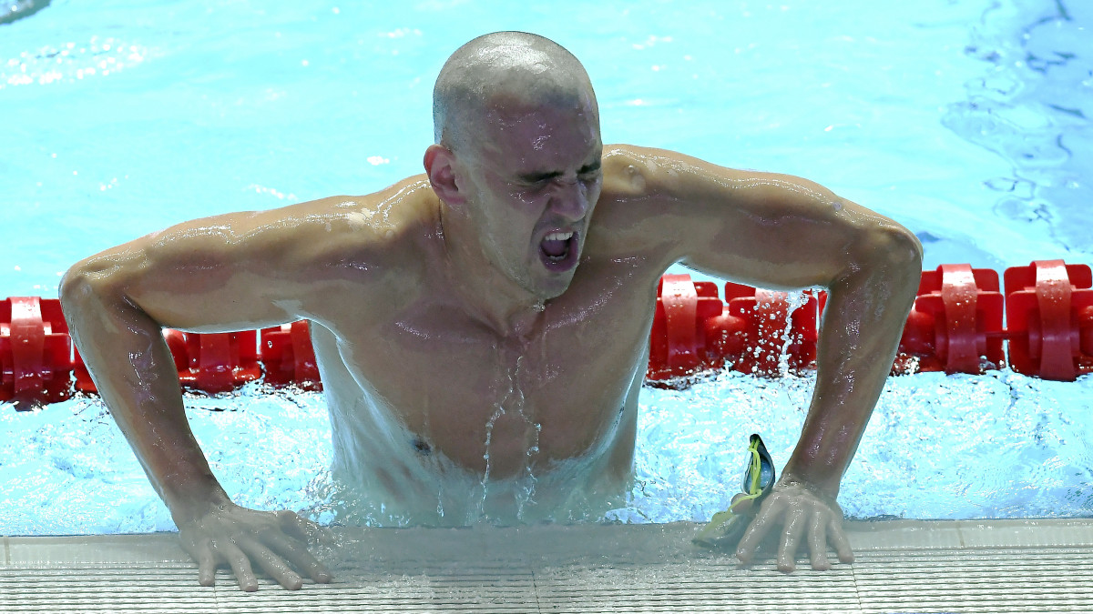 Cseh László a férfi 100 méteres pillangóúszás elődöntője után a 18. vizes világbajnokságon a dél-koreai Kvangdzsuban 2019. július 26-án. A versenyző a tizedik helyen végzett.