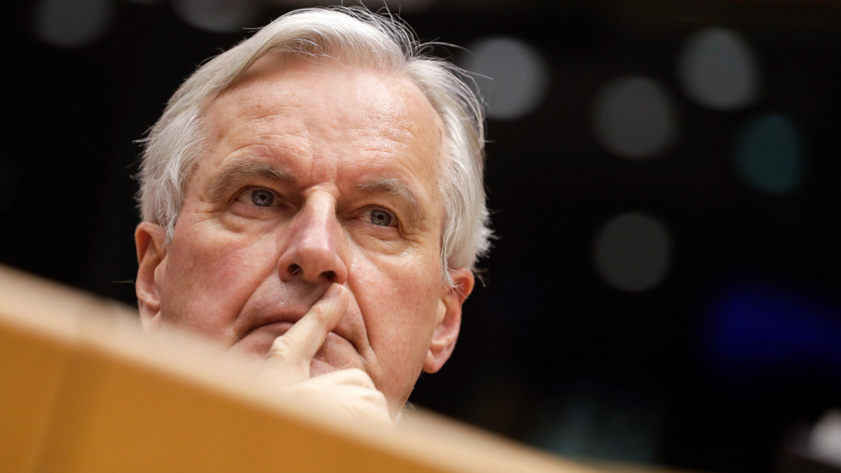 Michel Barnier, az Európai Bizottságnak az Európai Unióból történő brit kiválás ügyében felelős főtárgyalója az Európai Parlament büsszeli plenáris ülésén 2019. április 3-án. Az ülésen többek között a brit EU-tagság megszűnésének legújabb fejleményeiről tárgyaltak.