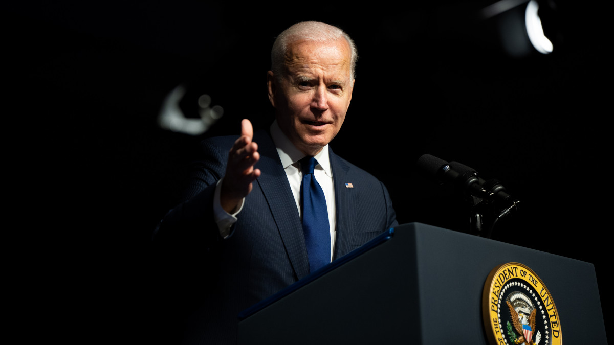TULSA, OKLAHOMA - JUNE 01: U.S. President Joe Biden speaks at a rally during commemorations of the 100th anniversary of the Tulsa Race Massacre on June 01, 2021 in Tulsa, Oklahoma. President Biden stopped in Tulsa to commemorate the centennial of the Tulsa Race Massacre. May 31st of this year marks the centennial of when a white mob started looting, burning and murdering in Tulsas Greenwood neighborhood, then known as Black Wall Street, killing up to 300 people and displacing thousands more. Organizations and communities around Tulsa continue to honor and commemorate survivors and community residents. (Photo by Brandon Bell/Getty Images)