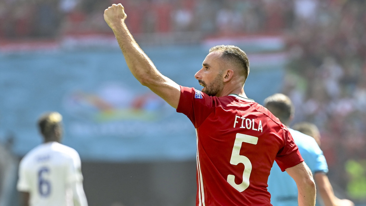 A gólszerző Fiola Attila a koronavírus-járvány miatt 2021-re halasztott 2020-as labdarúgó Európa-bajnokság F csoportjának második fordulójában játszott Magyarország - Franciaország mérkőzésen a Puskás Arénában 2021. június 19-én.