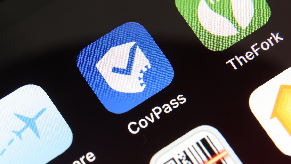 BERLIN, GERMANY - JUNE 10: The CovPass smartphone app is seen on an iPhone shortly after its release on June 10, 2021 in Berlin, Germany. CovPass will provide those who have been fully vaccinated against Covid-19 international certification viewable on a smartphone. Countries across the EU have been working on a common platform for digital vaccination certification in particular to promote international summer travel and tourism. (Photo by Sean Gallup/Getty Images)