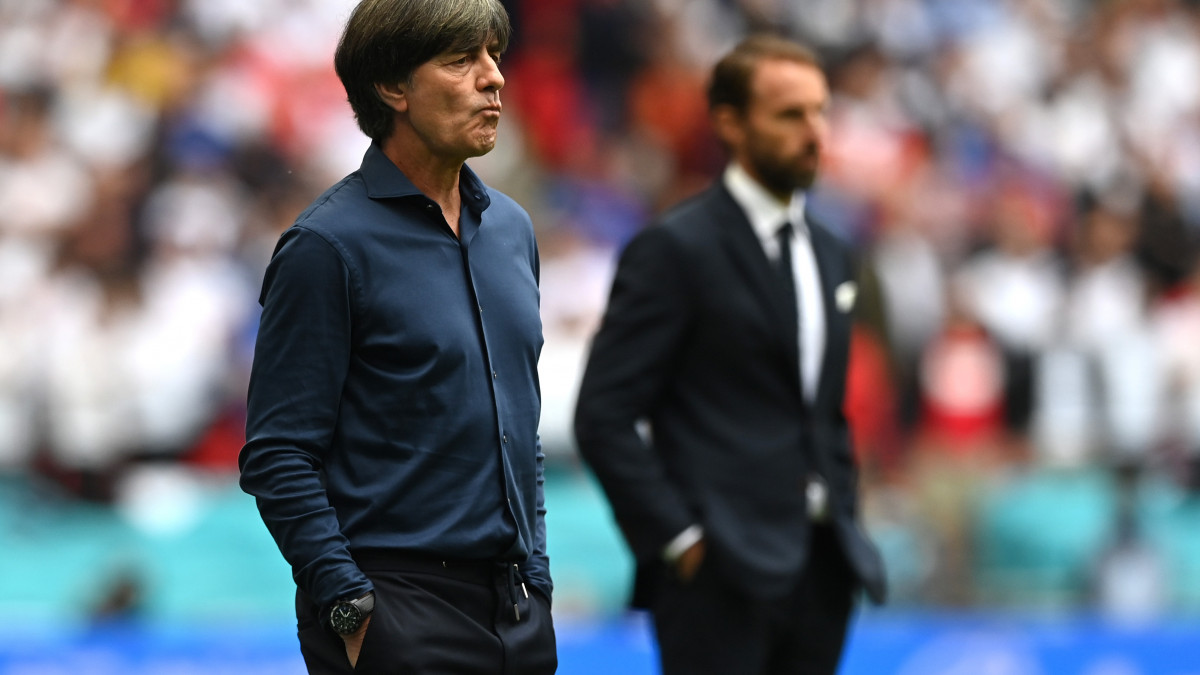 LONDON, ENGLAND - JUNE 29:    Germany Head Coach Joachim Loew looks on during the UEFA Euro 2020 Championship Round of 16 match between England and Germany at Wembley Stadium on June 29, 2021 in London, England. (Photo by Shaun Botterill - UEFA/UEFA via Getty Images)