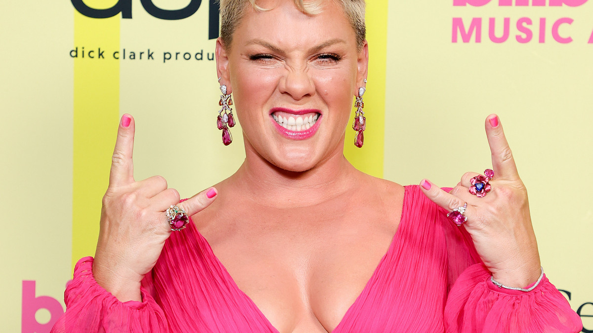 LOS ANGELES, CALIFORNIA - MAY 23: In this image released on May 23, P!nk poses backstage for the 2021 Billboard Music Awards, broadcast on May 23, 2021 at Microsoft Theater in Los Angeles, California. (Photo by Rich Fury/Getty Images for dcp)
