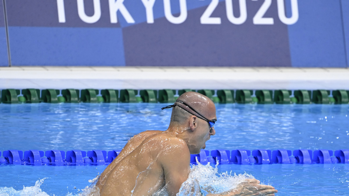 A későbbi hetedik Cseh László a férfi 200 méteres vegyesúszás döntőjében a világméretű koronavírus-járvány miatt 2021-re halasztott 2020-as tokiói nyári olimpián a Tokiói Vizesközpontban 2021. július 30-án.
