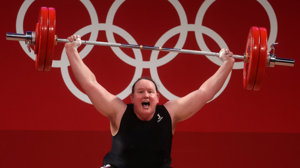 TOKYO, JAPAN - AUGUST 02: Laurel Hubbard of Team New Zealand competes during the Weightlifting - Womens 87kg+ Group A on day ten of the Tokyo 2020 Olympic Games at Tokyo International Forum on August 02, 2021 in Tokyo, Japan. (Photo by Chris Graythen/Getty Images)