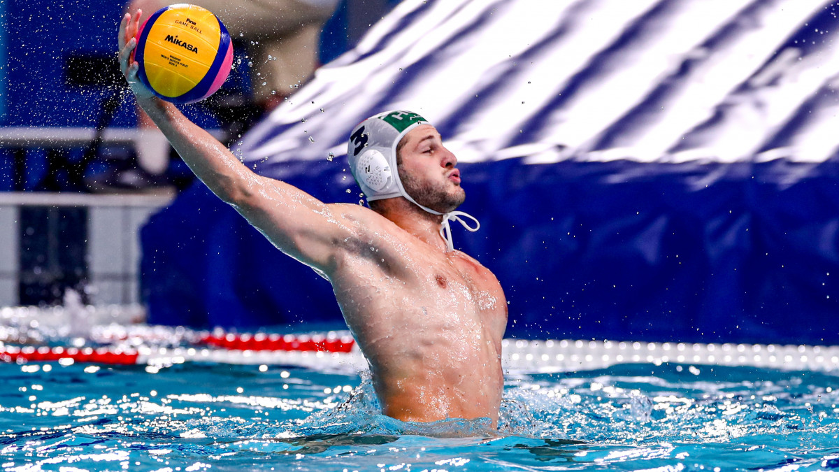 TOKYO, JAPAN - AUGUST 4: Krisztian Manhercz of Hungary during the Tokyo 2020 Olympic Waterpolo Tournament Men Quarterfinal match between Team Hungary and Team Croatia at Tatsumi Waterpolo Centre on August 4, 2021 in Tokyo, Japan (Photo by Marcel ter Bals/BSR Agency/Getty Images)