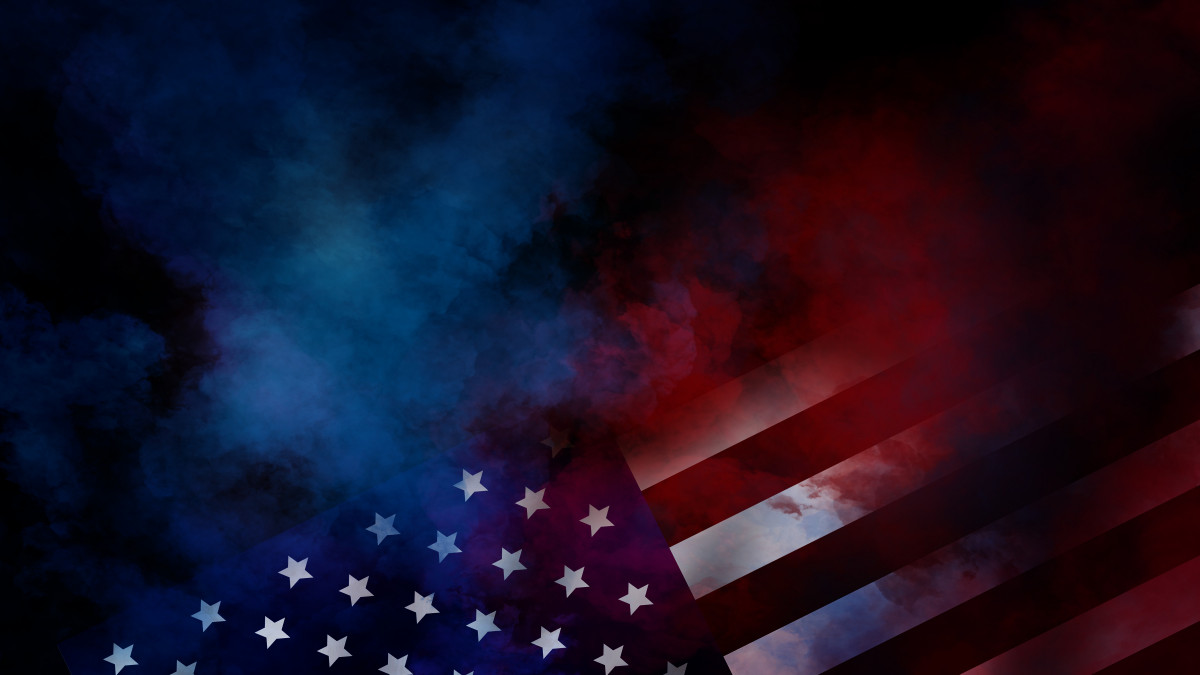 flag USA background design for independence, veterans, labor, memorial day. colorful smoke on black background