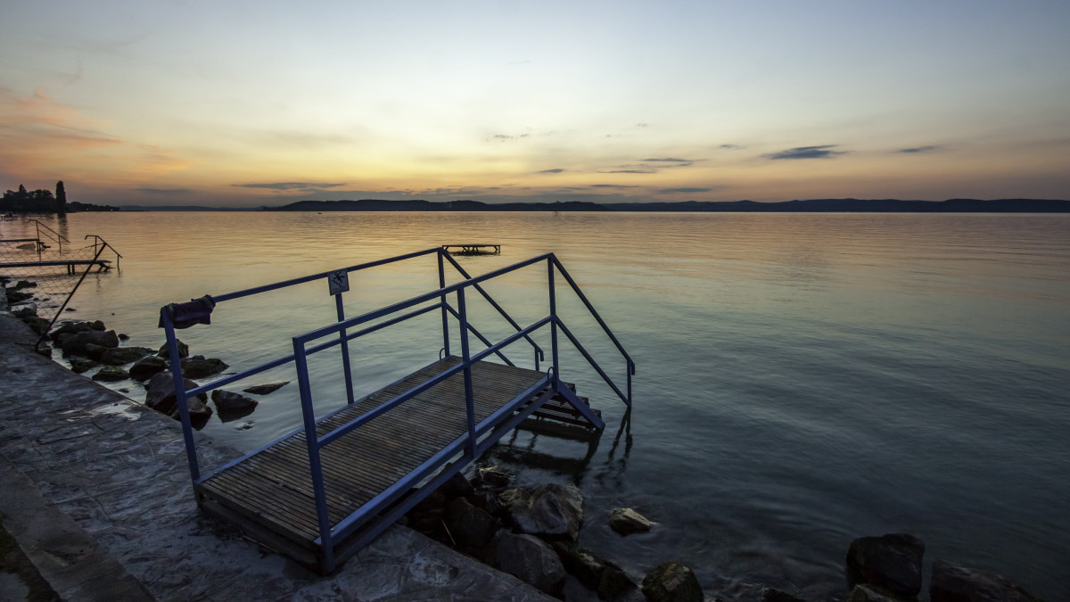 view of the sunset at lake Balaton in Hungary