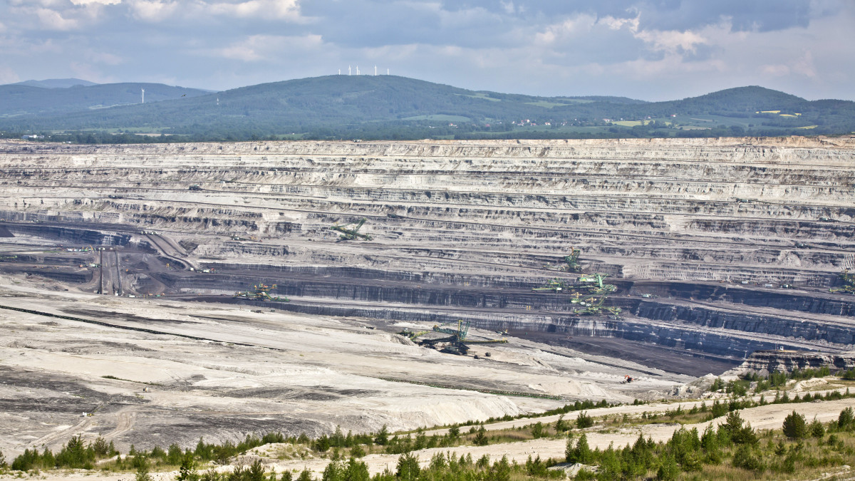 BOGATYNIA, POLAND - JUNE 05: View of the coal mine in Bogatynia, Poland, on June 5, 2021. Because of the expansion of the opencast mine, the Czech government wants to take the Polish government to the European Court of Justice. (Photo by Frank Hoensch/Getty Images)