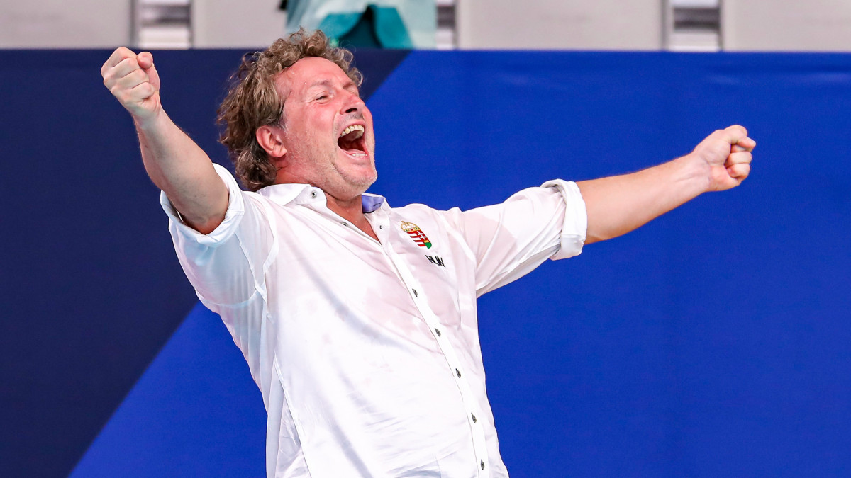 TOKYO, JAPAN - AUGUST 3: Head coach Attila Biro of Hungary after winnning the quarterfinal during the Tokyo 2020 Olympic Waterpolo Tournament womens quarterfinal match between Netherlands and Hungary at Tatsumi Waterpolo Centre on August 3, 2021 in Tokyo, Japan. (Photo by Marcel ter Bals/BSR Agency/Getty Images)