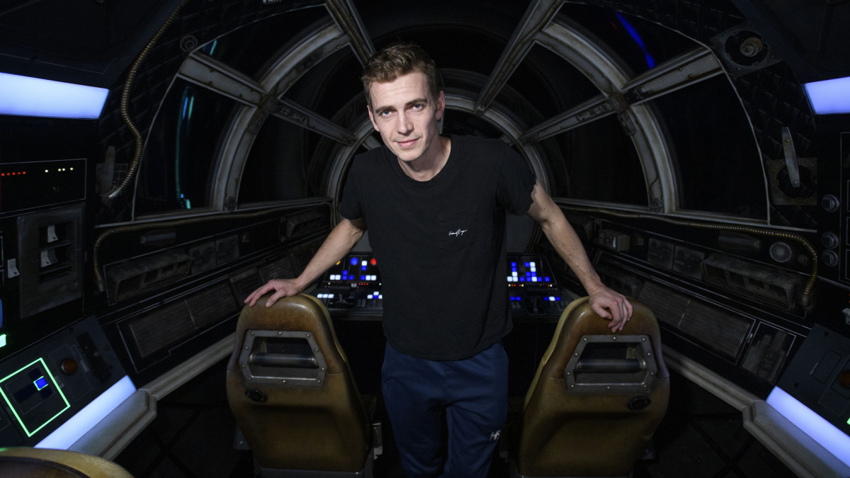 ANAHEIM, CA - OCTOBER 29:  In this handout photo provided by Disneyland Resort, actor Hayden Christensen takes over Millennium Falcon: Smugglers Run during a visit to Star Wars: Galaxys Edge at Disneyland Park on October 29, 2019 in Anaheim, California.  (Photo by Richard Harbaugh/Disneyland Resort via Getty Images)