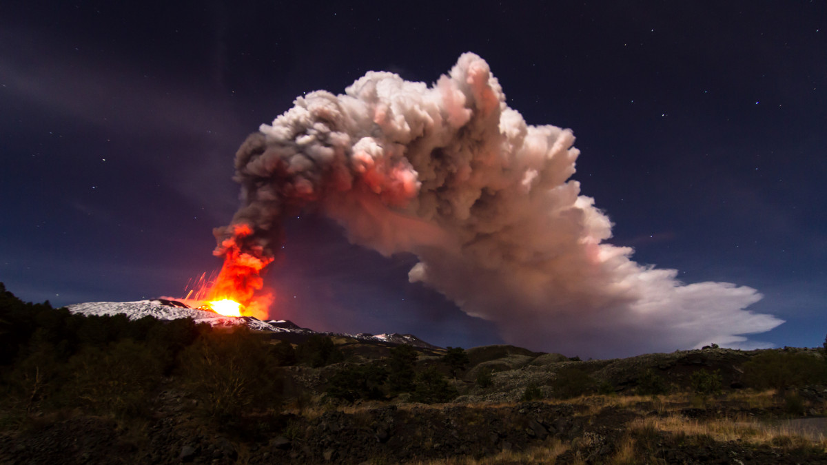 Etna volcano eruption in Italy.