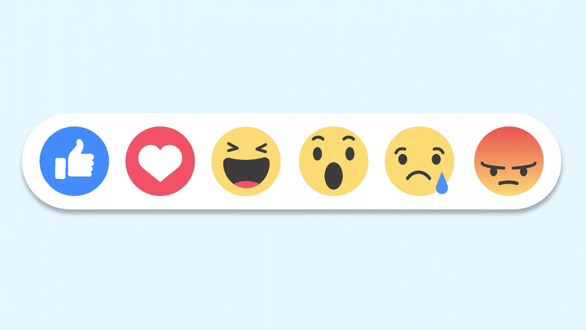 Set for social chat reactions. Trendy thumb up, heart, love, laugh, wonder, sad, and angry head emoticons