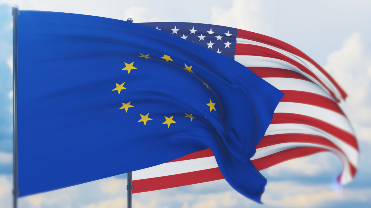 Concept illustration, USA and flag of European Union