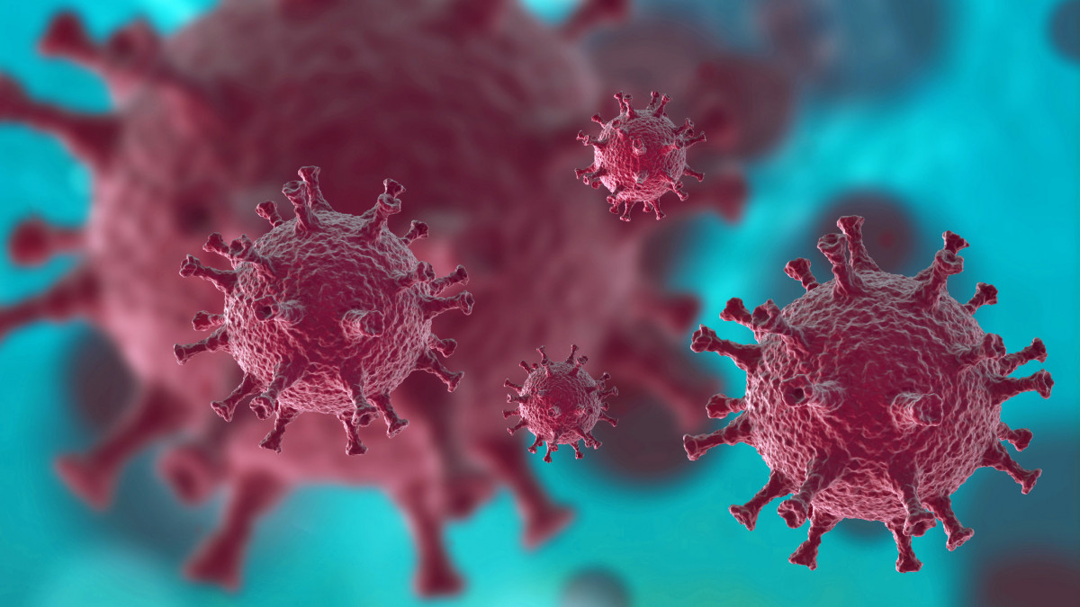 Illustration of virus cells or bacteria molecule under microscope. Abstract 3d illustration corona virus cells.Pathogen respiratory influenza.