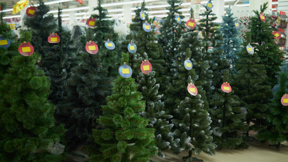 Selling PVC Christmas Trees in the Mall.