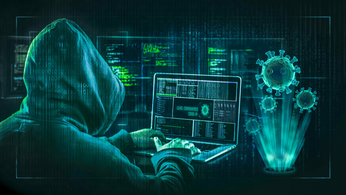 hacker  phishing scam during coronavirus pandemic cyber security concept