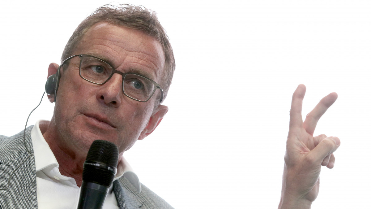 MOSCOW, RUSSIA  OCTOBER 19, 2021: FC Lokomotiv Moscows Head of Sports and Development Ralf Rangnick gestures during a news conference on the football clubs sporting development strategy. Alexander Shcherbak/TASS (Photo by Alexander Shcherbak\TASS via Getty Images)
