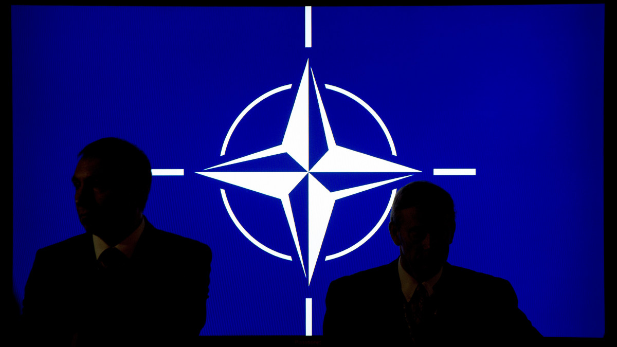 Participants sit in front of the Nato logo during the NATO summit in Newport, South Wales, 4 September 2014. World leaders from about 60 countries are coming together for a two-day NATO summit taking place from 04-05 September 2014.  PHOTO: MAURIZIO GAMBARINI/dpa | usage worldwide   (Photo by Maurizio Gambarini/picture alliance via Getty Images)