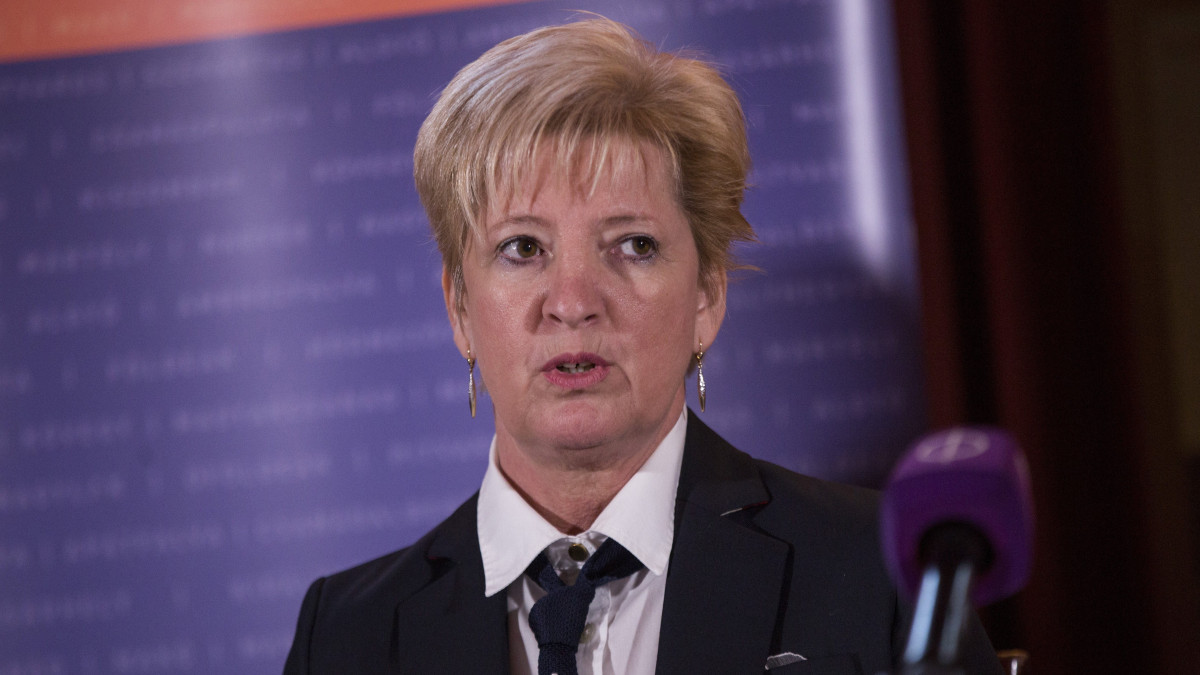 Havasi Katalin, a Fidesz helyi szervezetének elnöke a Fidesz-KDNP polgármesterjelöltjét bemutató sajtótájékoztatón Hódmezővásárhelyen 2017. december 6-án. A Fidesz-KDNP Hegedűs Zoltán alpolgármestert jelöli a posztra.