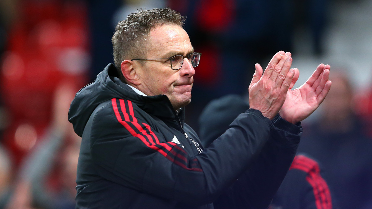 MANCHESTER, ENGLAND - DECEMBER 05: Ralf Rangnick, Manager of Manchester United acknowledges the fans after the Premier League match between Manchester United and Crystal Palace at Old Trafford on December 05, 2021 in Manchester, England. (Photo by Alex Livesey/Getty Images)