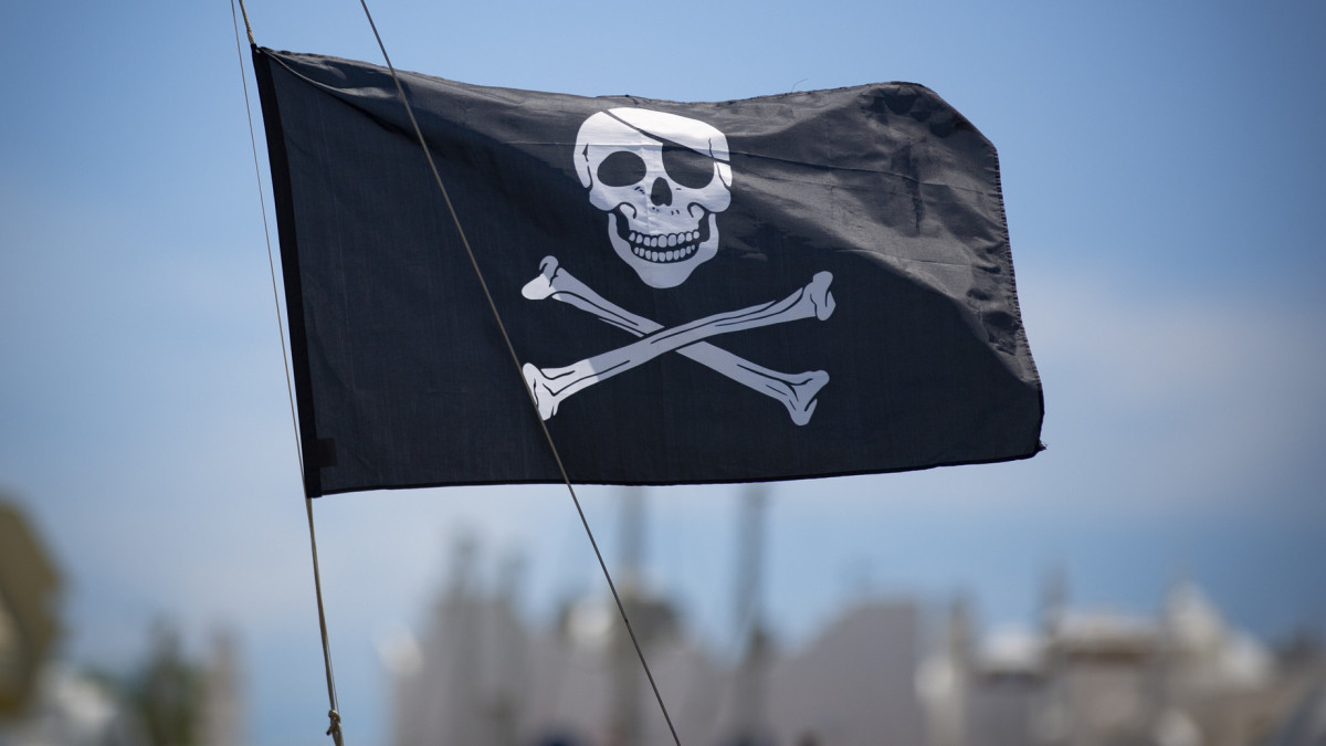 close up of a pirate flag on a sail boat