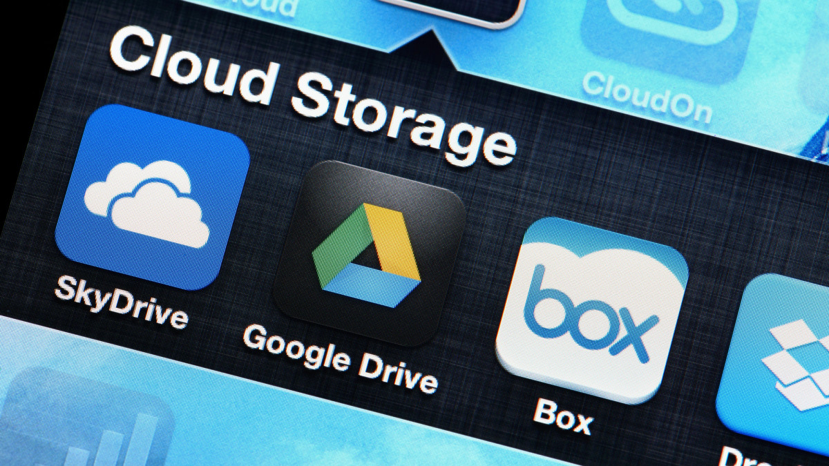 Hong Kong , Hong Kong, - May 1, 2013: Mobile apllcation of cloud storage for SkyDrive, Google Drive, Box, Dropbox