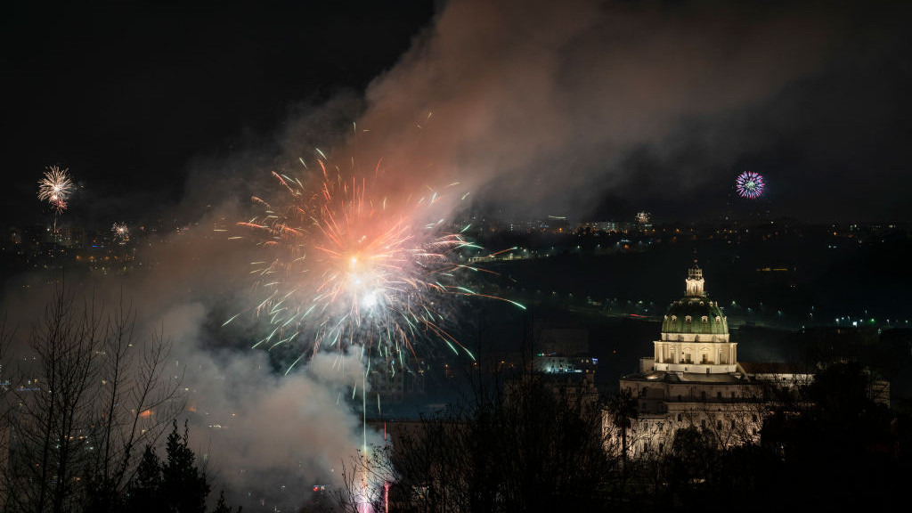 New years fireworks in Naples as seen from Capodimonte hill, on January 1, 2021. (Photo by Fabio Burrelli/NurPhoto via Getty Images)