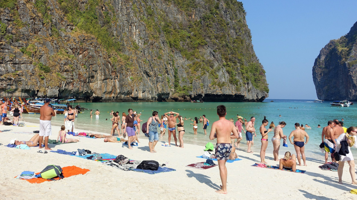 View of the Maya Bay on the island of Ko Phi Phi Don, Thailand, 10 March 2016. The bay was a shooting location for the movie The Beach and has become a tourist hotspot since. The island is part of the the biggest of the Hat Noppharat Thara - Mu Ko Phi Phi national park since 1983. Photo: Alexandra Schuler/dpa - NOÂ WIREÂ SERVICE - | usage worldwide   (Photo by Alexandra Schuler/picture alliance via Getty Images)
