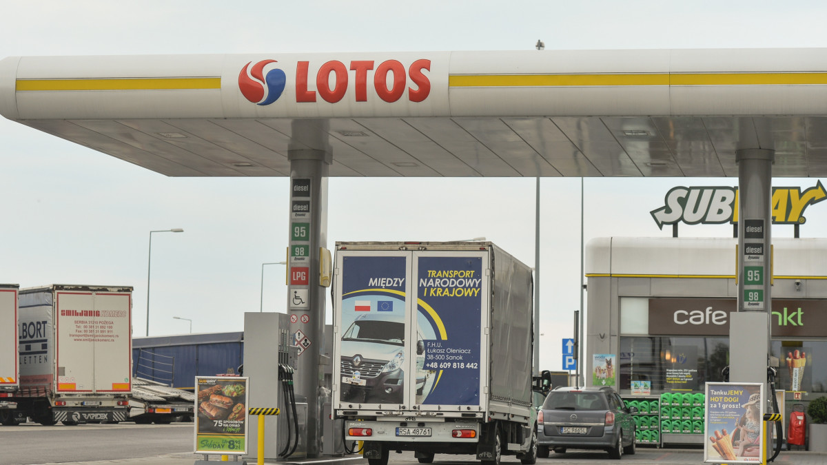 A view of LOTOS Petrol Station outside Krakow.On  July 24, 2020, in Krakow, Poland., 2020, in Krakow, Poland. (Photo by Artur Widak/NurPhoto via Getty Images)
