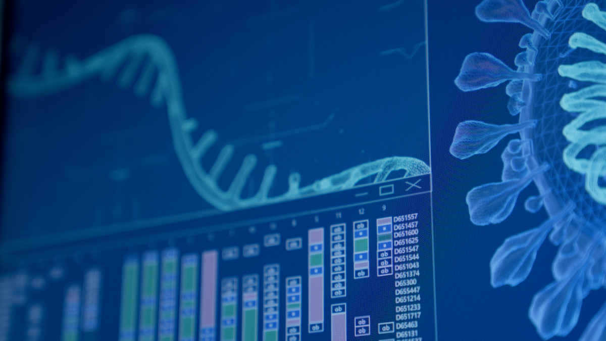 Futuristic laboratory. Dna models