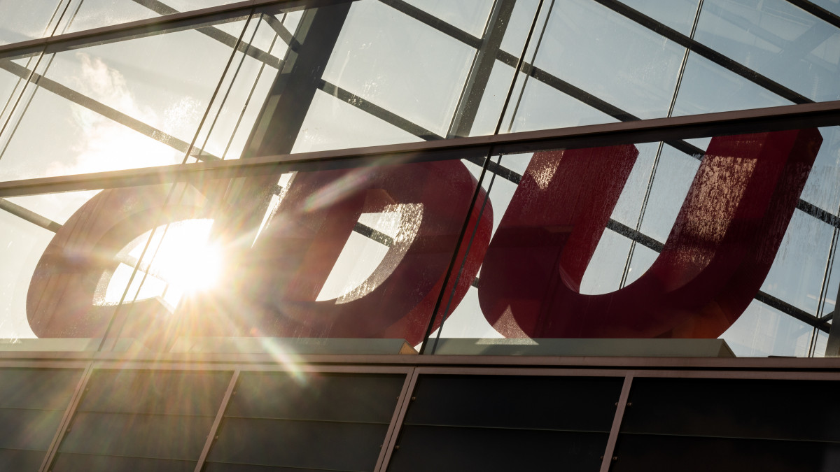 11 October 2021, Berlin: The sun shines through the logo of the CDU on the roof of the Konrad-Adenauer Haus. Photo: Christophe Gateau/dpa (Photo by Christophe Gateau/picture alliance via Getty Images)