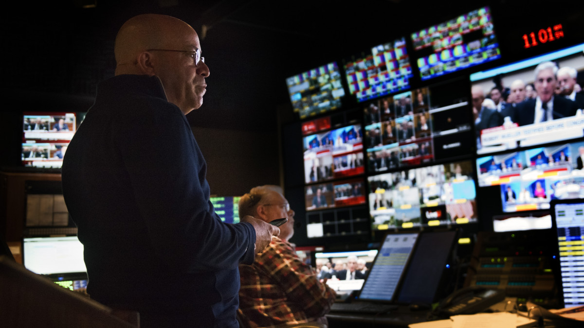 WASHINGTON, DC - JULY 22: CNN President Jeff Zucker, in the network control room during the Mueller hearings, on July, 22, 2019 in Washington, DC.  (Photo by Bill OLeary/The Washington Post via Getty Images)