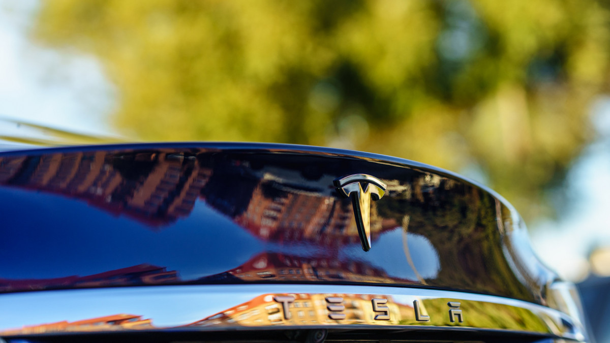 Gothenburg, Sweden - September 23, 2019: Rear view of Tesla model S trunk in Heden