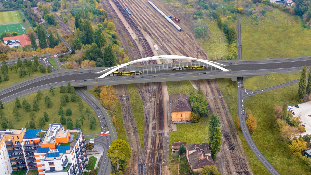 Szegedi úti felüljáró, a mai környezetben, még fejlesztett vasút, meghosszabbított Kisföldalatti, megújult Rákosrendező nélküli állapotban