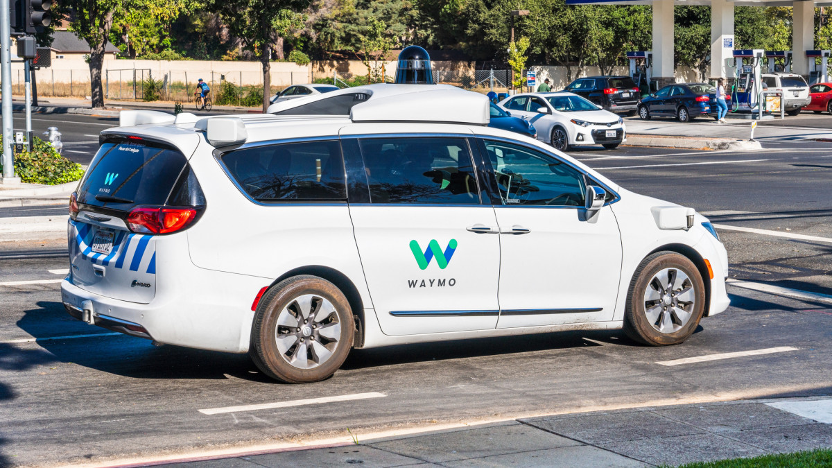 Sep 14, 2019 Mountain View / CA / USA - Waymo self driving car performing tests on a street near Googles offices, Silicon Valley; Waymo, a subsidiary of Alphabet, is developing an autonomous car