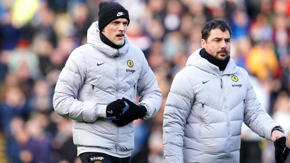 Chelsea manager Thomas Tuchel (left) and first team coach Zsolt Low before the Premier League match at Turf Moor, Burnley. Picture date: Saturday March 5, 2022. (Photo by Martin Rickett/PA Images via Getty Images)