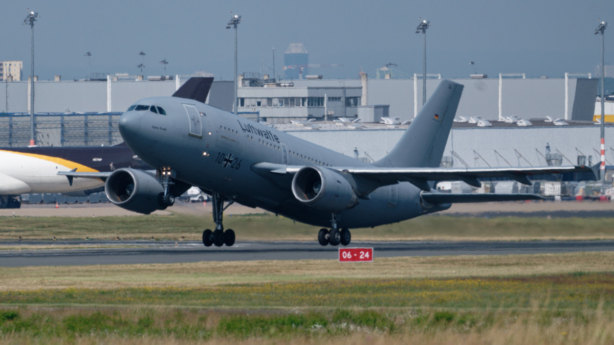 26 June 2021, North Rhine-Westphalia, Cologne: A Bundeswehr Airbus A310 MedEvac takes off from Cologne Bonn Airport. Photo: Henning Kaiser/dpa (Photo by Henning Kaiser/picture alliance via Getty Images)