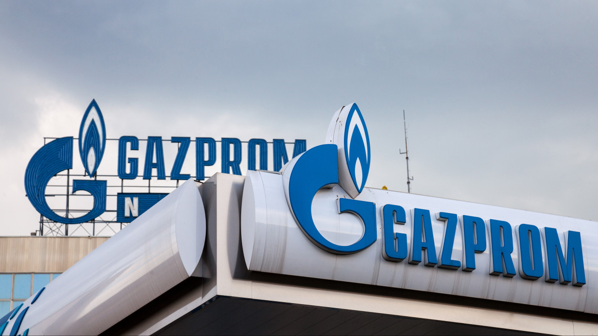 Picture of the logo of Gazprom on their Serbian main office in Belgrade. Gazprom is one of the main oil compnaies from Russia