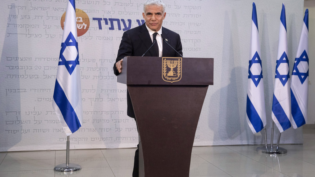 Yair Lapid, leader of the Yesh Atid party, speaks during a news conference in Tel Aviv, Israel, on Thursday, May 6, 2021. Former Finance MinisterÂ LapidÂ wasÂ taskedÂ with trying to build Israels next government but hell have to overcome deep ideological differences between possible partners to avoid the country being plunged into yet another election. Photographer: Kobi Wolf/Bloomberg via Getty Images